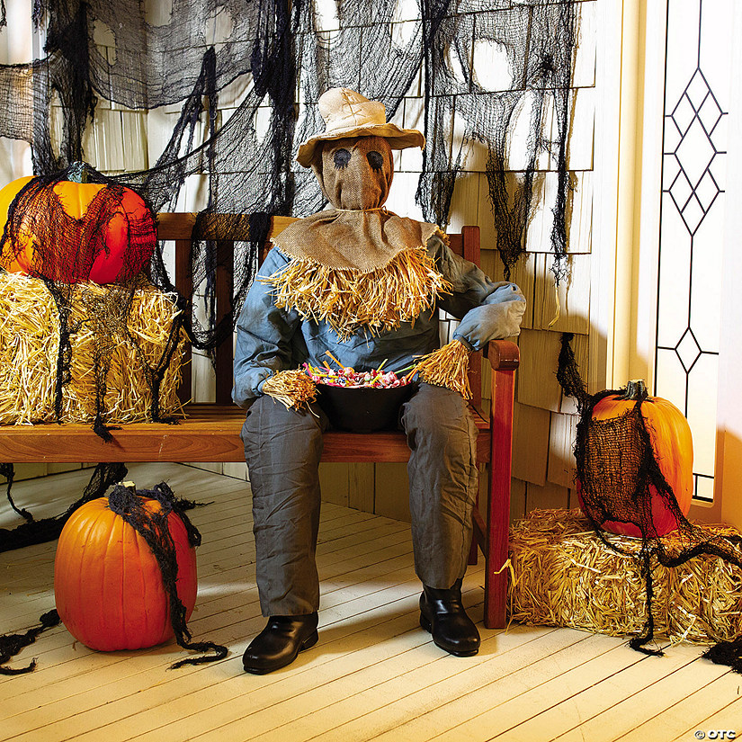 54" Animated Sitting Scarecrow Halloween Decoration Image
