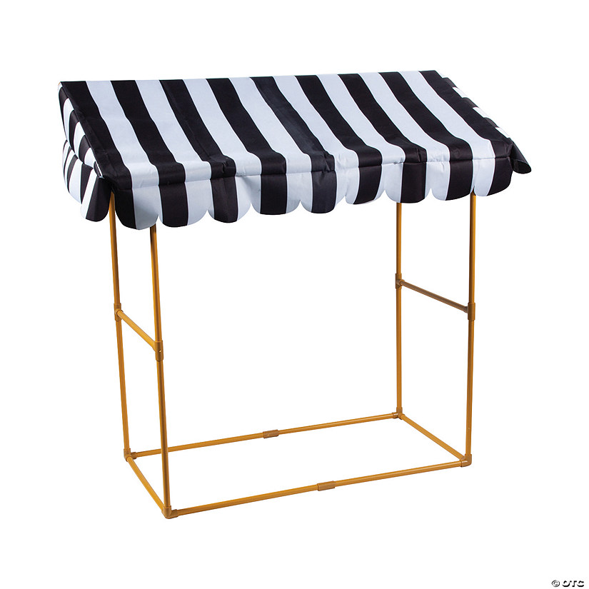 54" Black & White Striped Awning Tabletop Hut with Frame - 6 Pc. Image