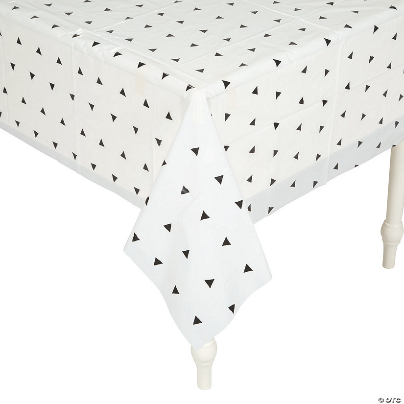54" x 108" Black & White Triangle Plastic Tablecloth Image