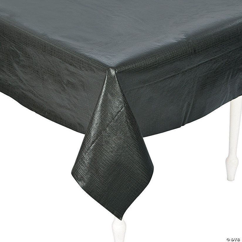 54" x 108" Black Rectangle Vinyl Tablecloth with Flannel Back Image