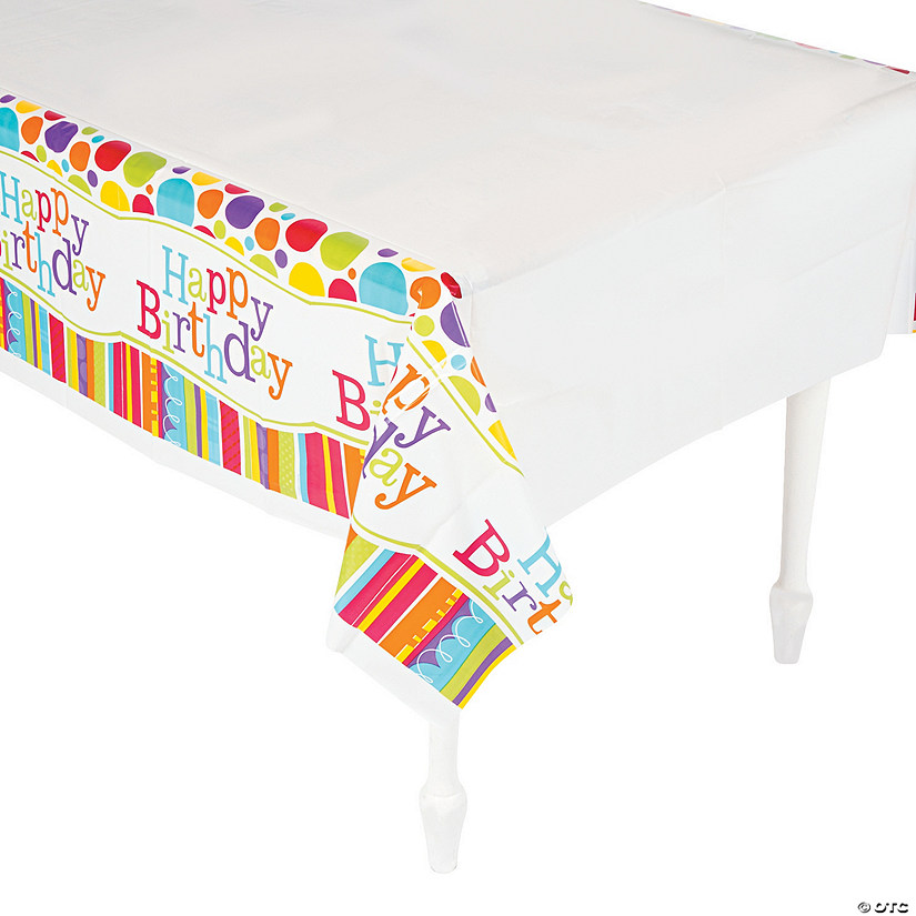 54" x 108" Bright & Bold Happy Birthday Plastic Tablecloth Image