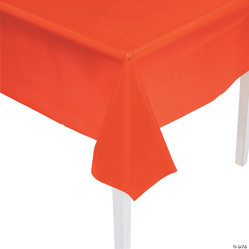 54" x 108" Bright Orange Color Disposable Plastic Tablecloth Image