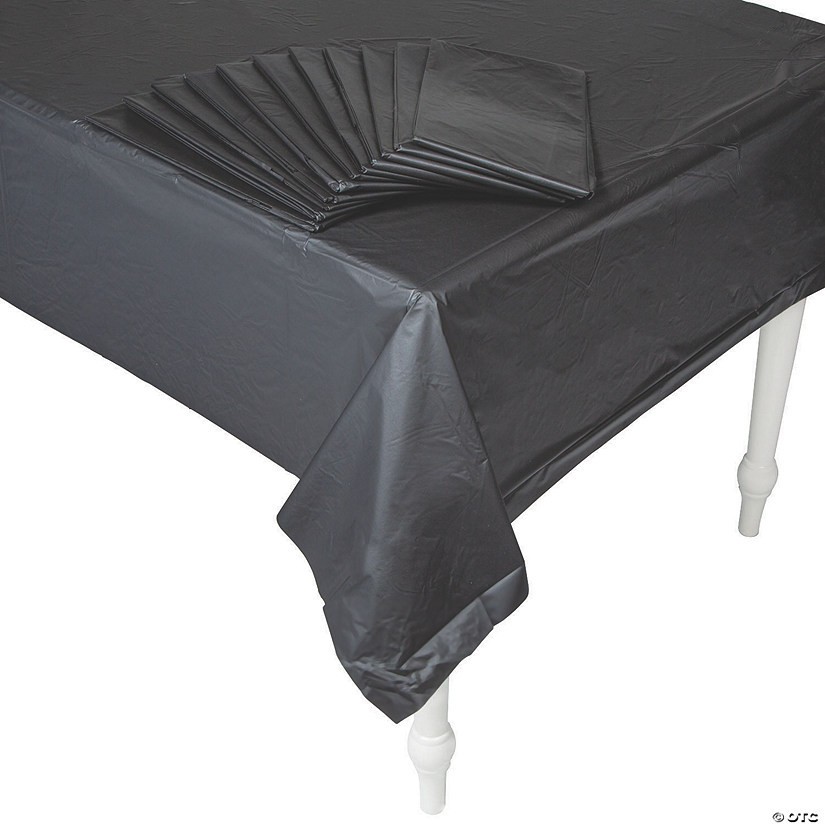54" x 108" Bulk 12 Pc. Black Rectangle Disposable Plastic Tablecloths Image