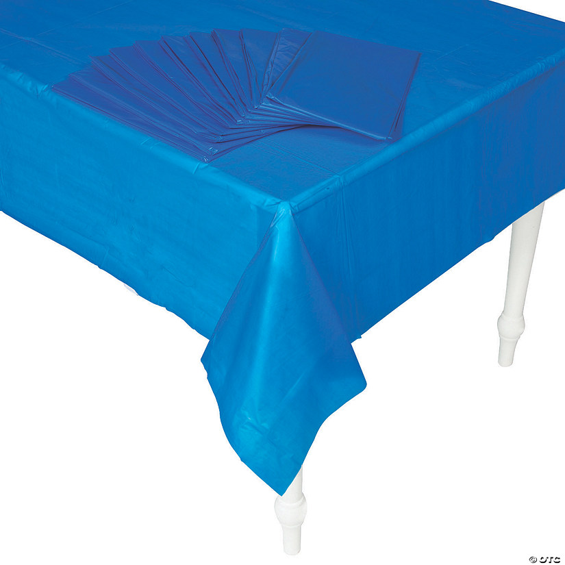 54" x 108" Bulk 12 Pc. Blue Rectangle Disposable Plastic Tablecloths Image