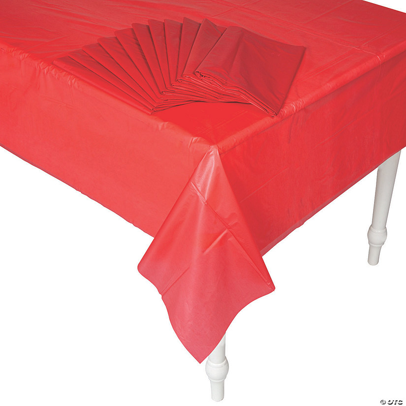 54" x 108" Bulk 12 Pc. Red Rectangle Disposable Plastic Tablecloths Image