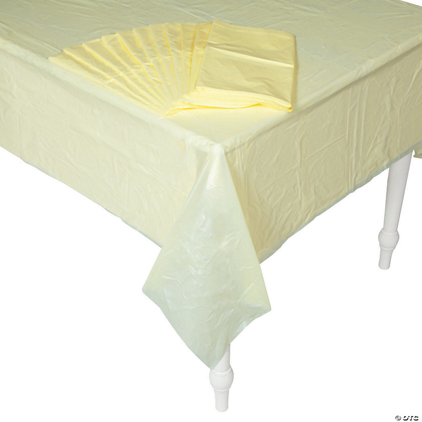 54" x 108" Bulk 12 Pc. Yellow Rectangle Disposable Plastic Tablecloths Image