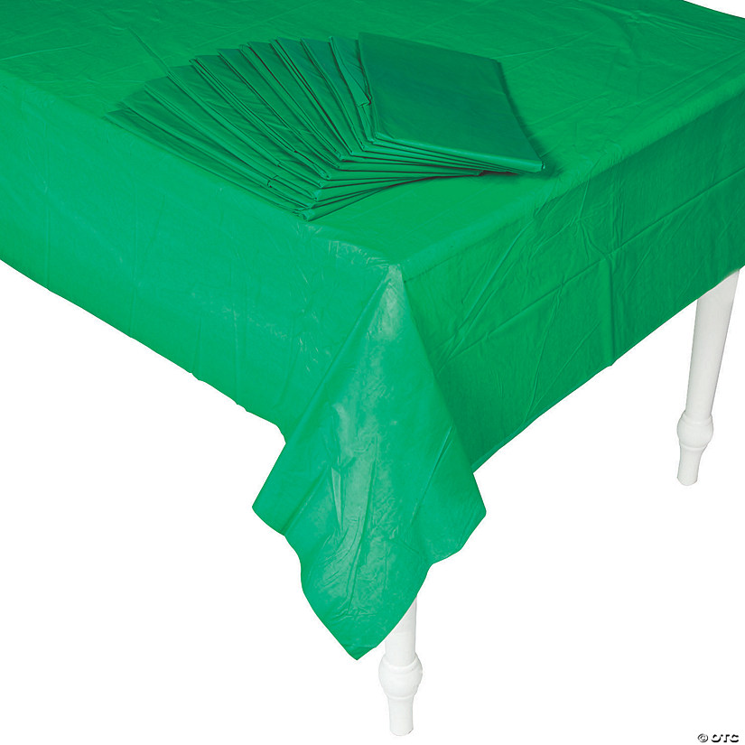 54" x 108" Bulk Christmas Green Rectangle Disposable Plastic Tablecloths - 12 Pc. Image