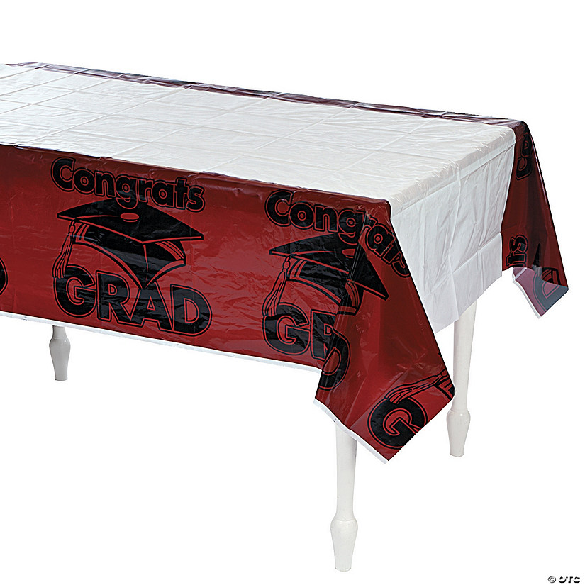 54" x 108" Burgundy Congrats Grad Plastic Tablecloth Image