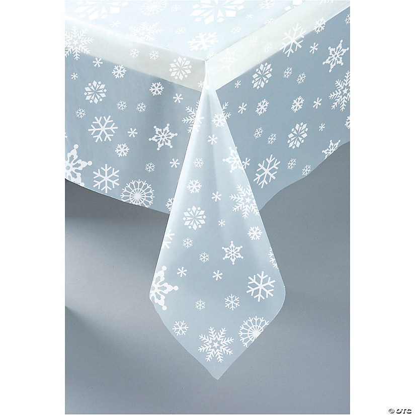 54" x 108" Clear Snowflake Print Rectangle Disposable Plastic Tablecloth Image