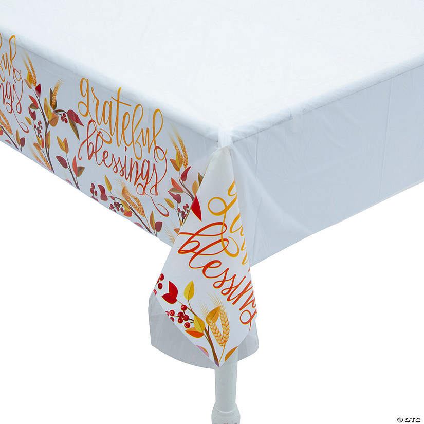 54" x 108" Faith Thanksgiving Disposable Plastic Tablecloth Image
