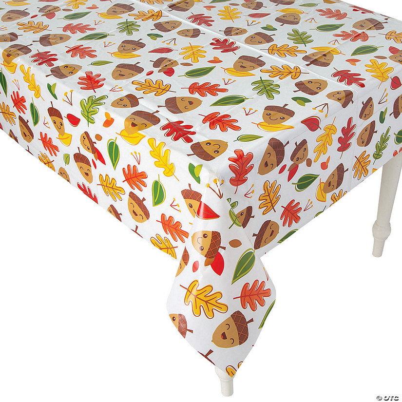 54" x 108" Fall Party Leaves & Acorns Printed Tablecloth Image