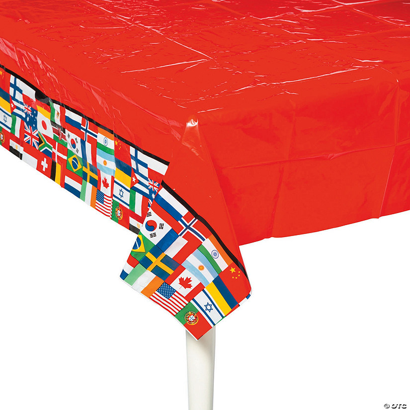 54" x 108" Flags of All Nations Plastic Tablecloth Image