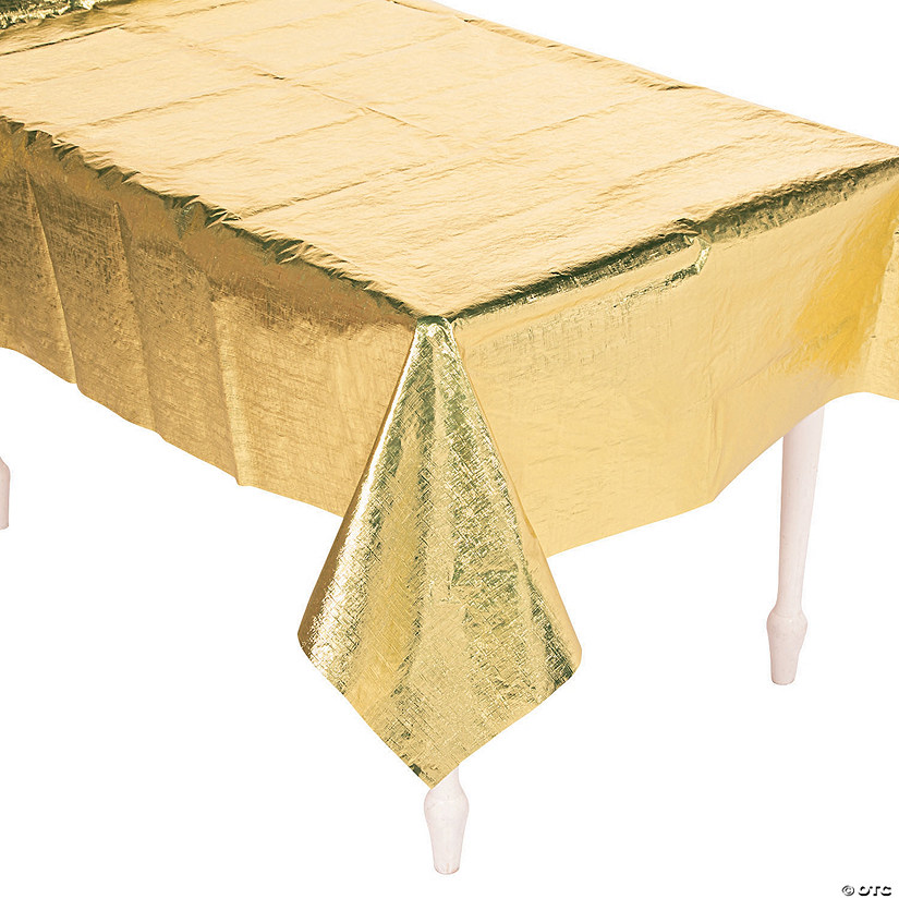 54" x 108" Gold Metallic Plastic Tablecloth Image
