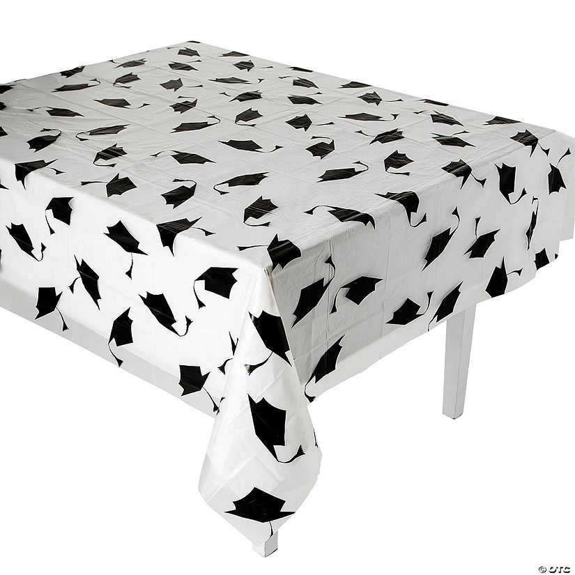 54" x 108" Graduation Cap Disposable Plastic Tablecloth Kit - 2 Pc. Image
