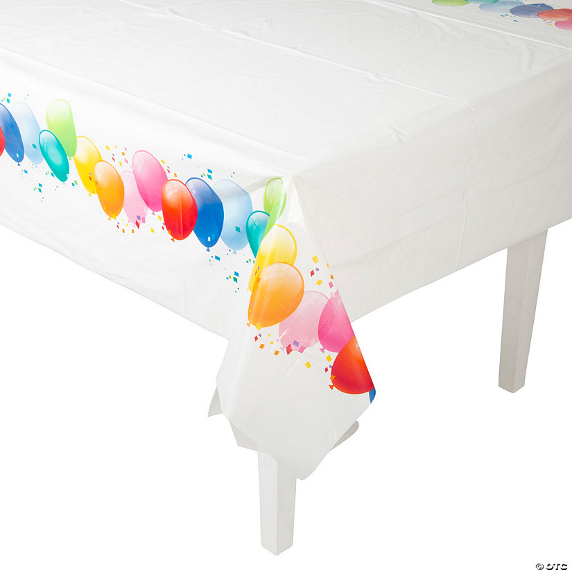 54" x 108" Happy Birthday Balloon Party Plastic Tablecloth Image