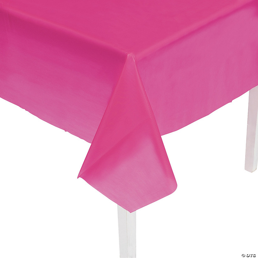 54" x 108" Hot Pink Rectangle Disposable Plastic Tablecloth for 8 Ft. Table Image