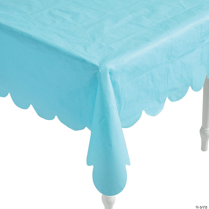54" x 108" Light Blue Scallop Edge Paper Tablecloth Image