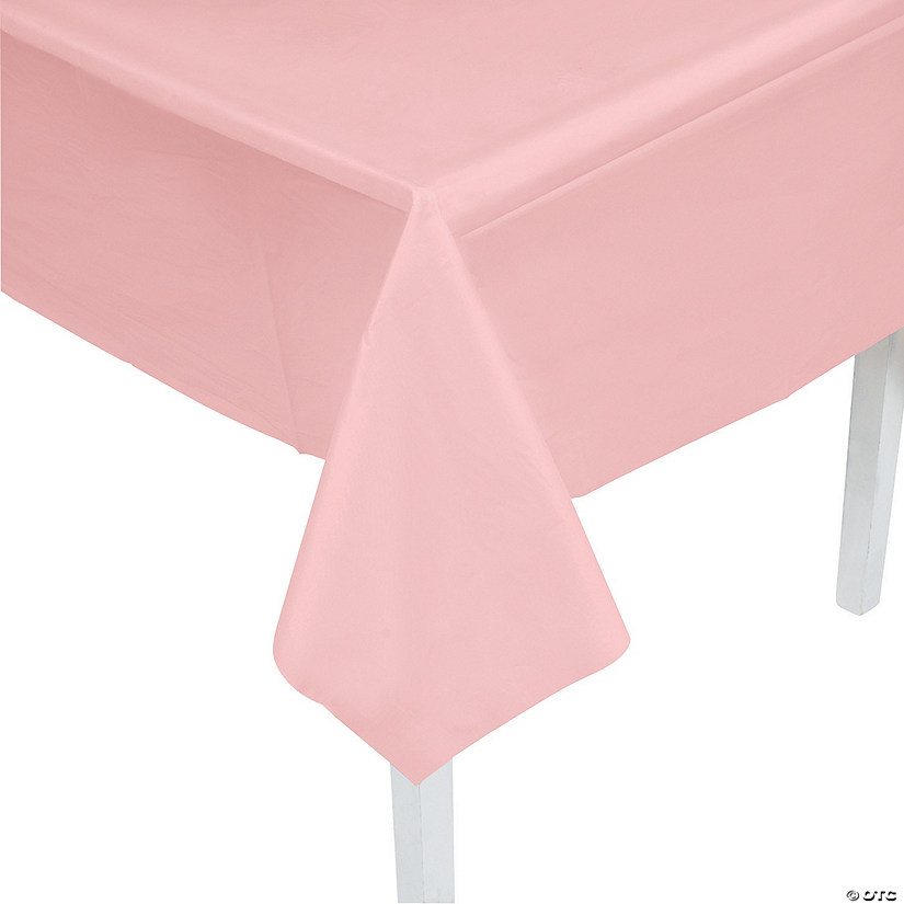54" x 108" Light Pink Rectangle Disposable Plastic Tablecloth for 8 Ft. Table Image