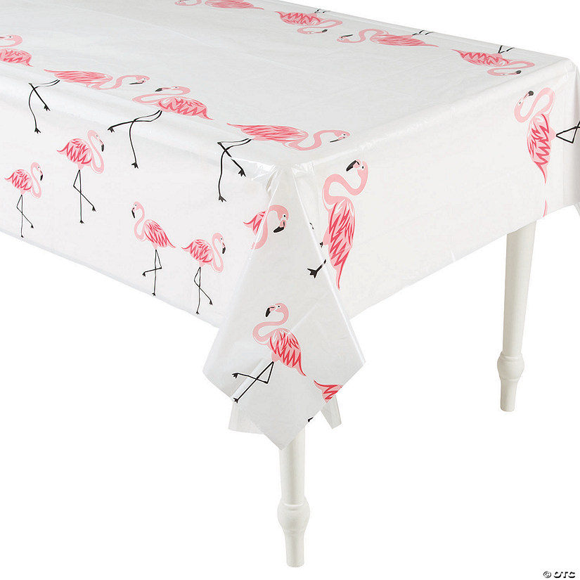 54" x 108" Luau Flamingo Plastic Tablecloth Image