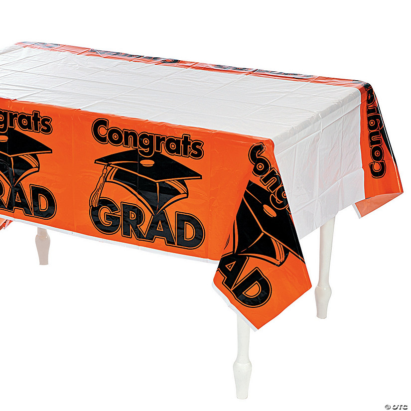54" x 108" Orange Congrats Grad Plastic Tablecloth Image