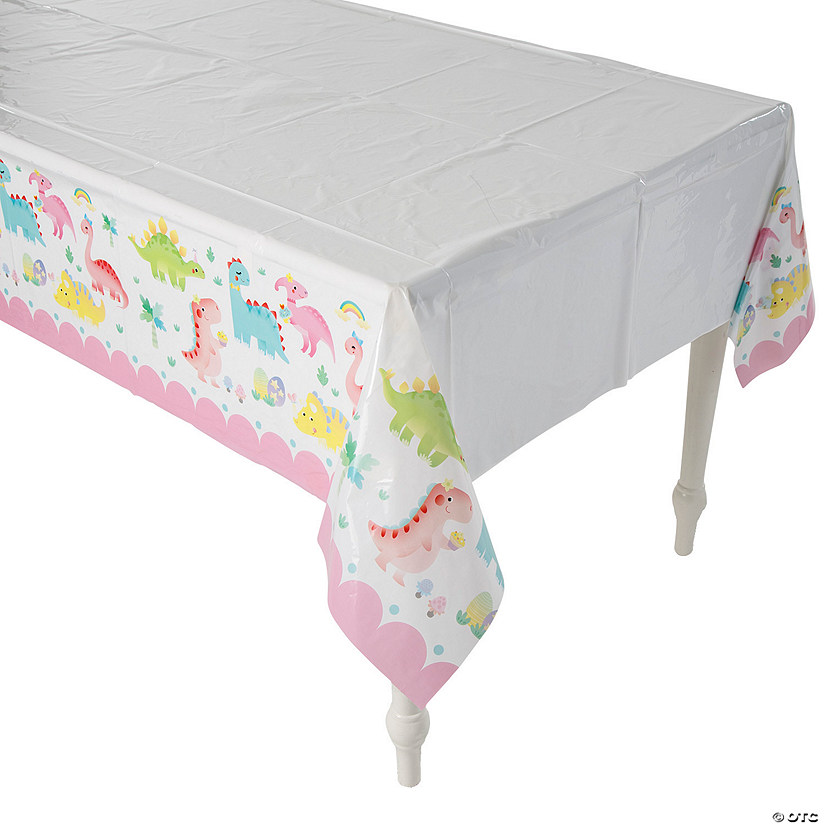 54" x 108" Pastel Dinosaur Party Rectangle Plastic Tablecloth Image
