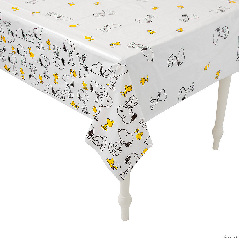 54" x 108" Peanuts<sup>&#174;</sup> Snoopy & Woodstock Rectangle Disposable Plastic Tablecloth Image