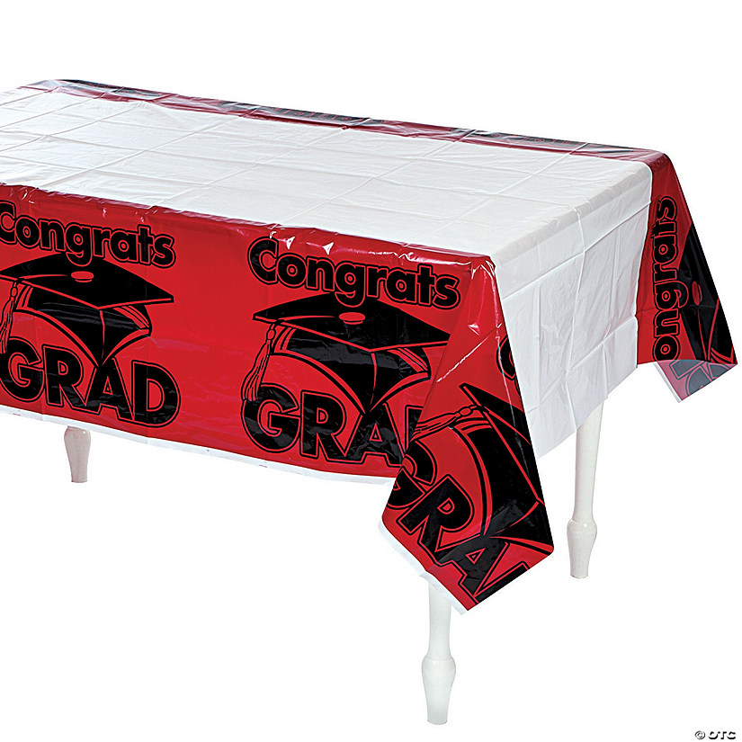 54" x 108" Red Congrats Grad Plastic Tablecloth Image