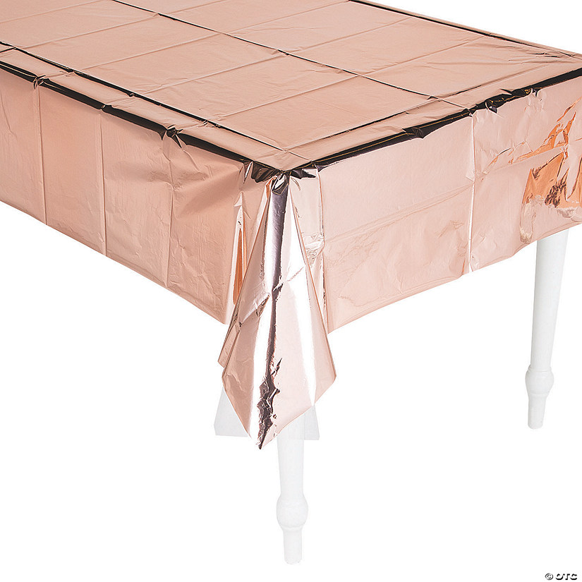54" x 108" Shiny Metallic Rose Gold Foil Tablecloth Image