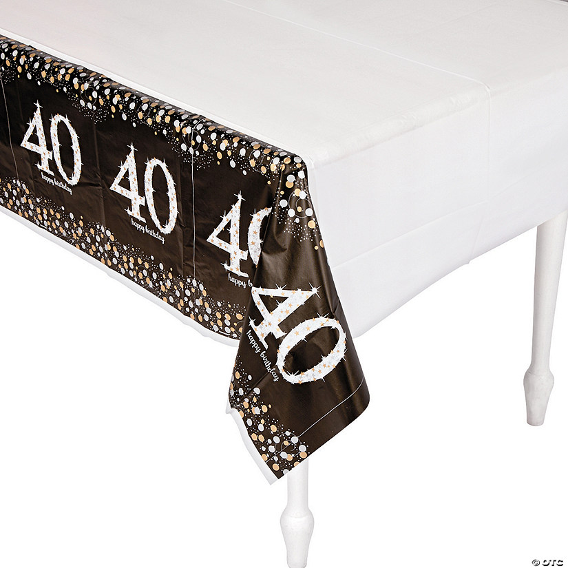 54" x 108" Sparkling Celebration 40th Birthday Plastic Tablecloth Image