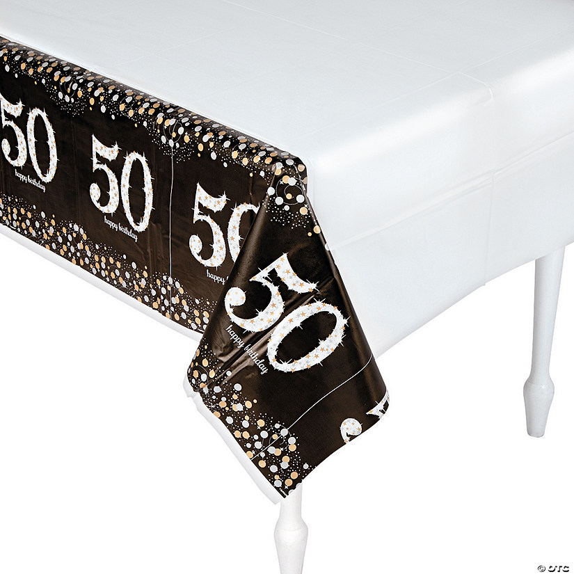 54" x 108" Sparkling Celebration 50th Birthday Plastic Tablecloth Image