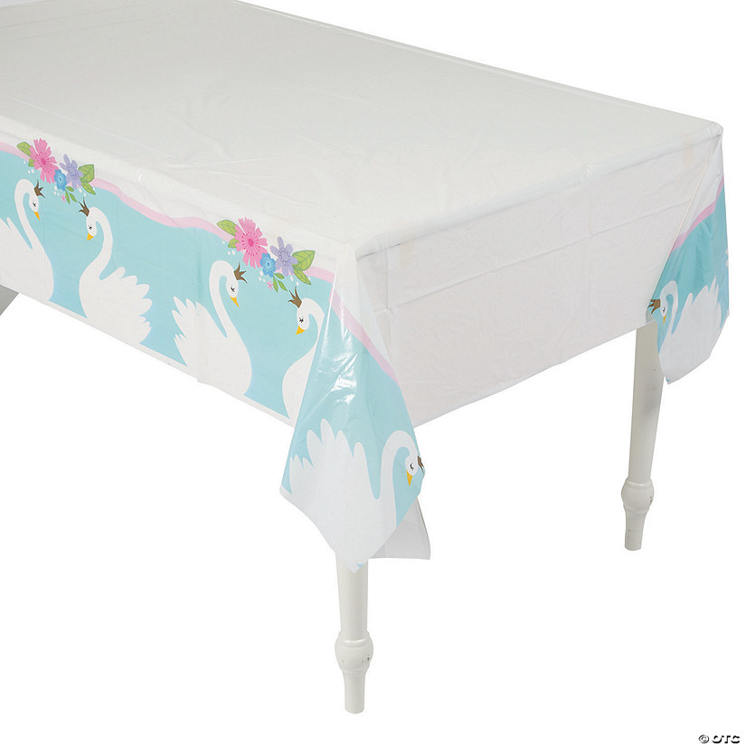 54" x 108" Sweet Swan Printed Plastic Tablecloth Image