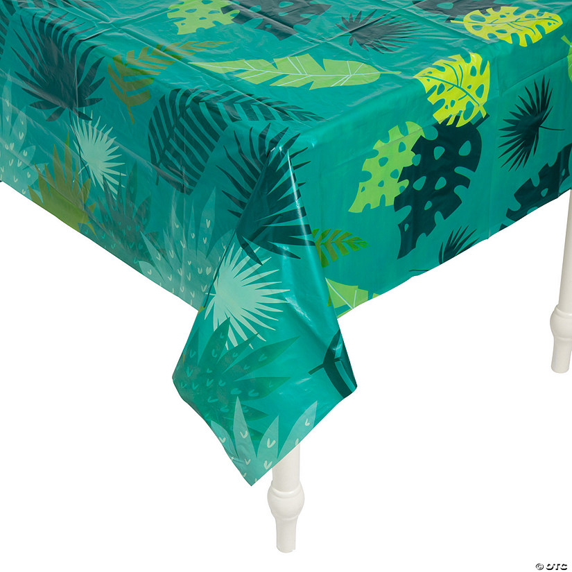 54" x 108" Tropical Leaf Plastic Tablecloth Image