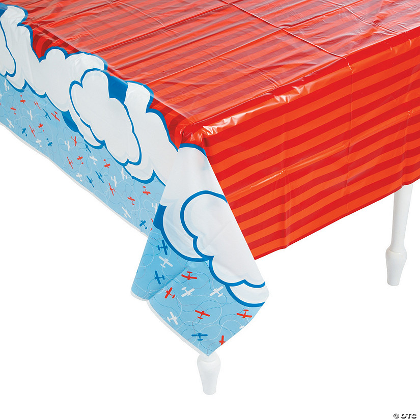 54" x 108" Up & Away Airplane Plastic Tablecloth Image