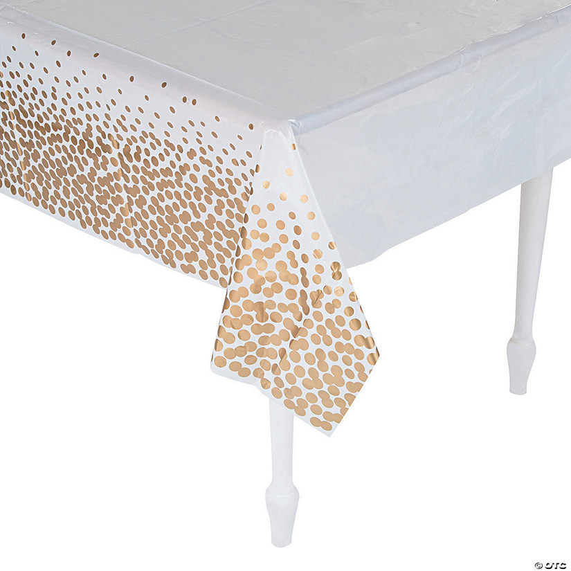 54" x 108" White with Gold Dots Plastic Tablecloth Image