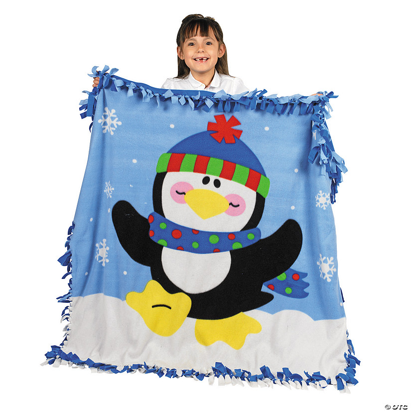 54" x 54" Penguin with Hat & Scarf Fleece Tied Throw Craft Kit - Makes 1 Image