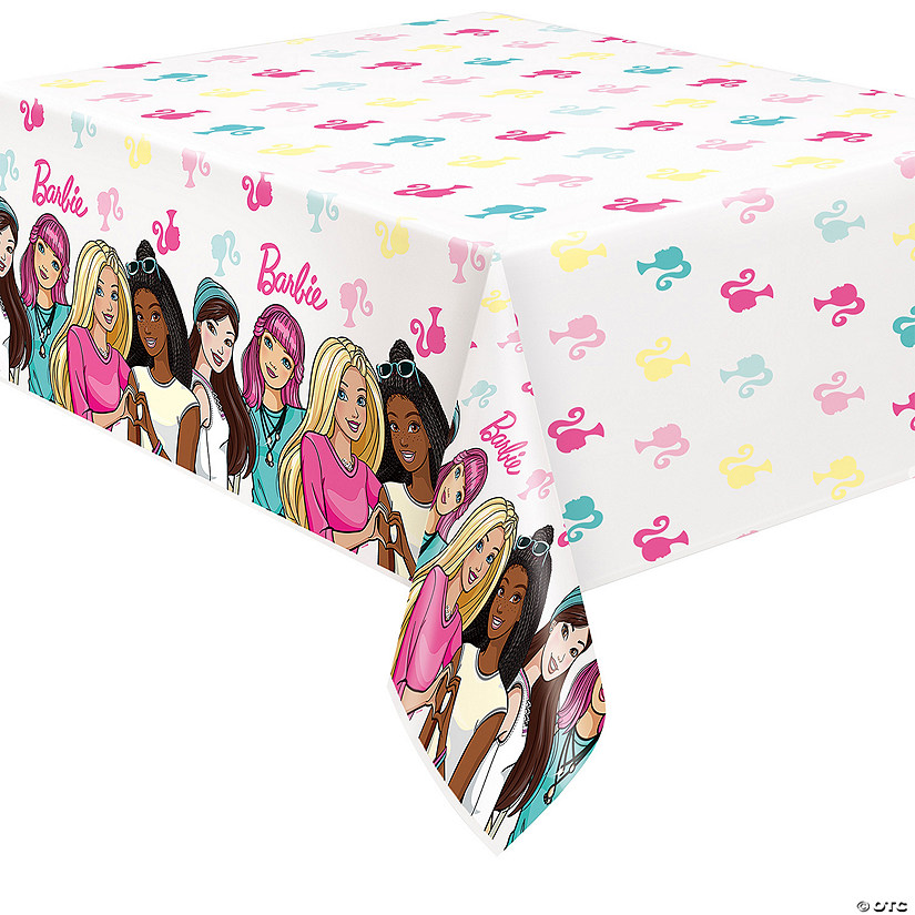 54" x 84" Barbie&#8482; & Friends Party Disposable Plastic Tablecloth Image