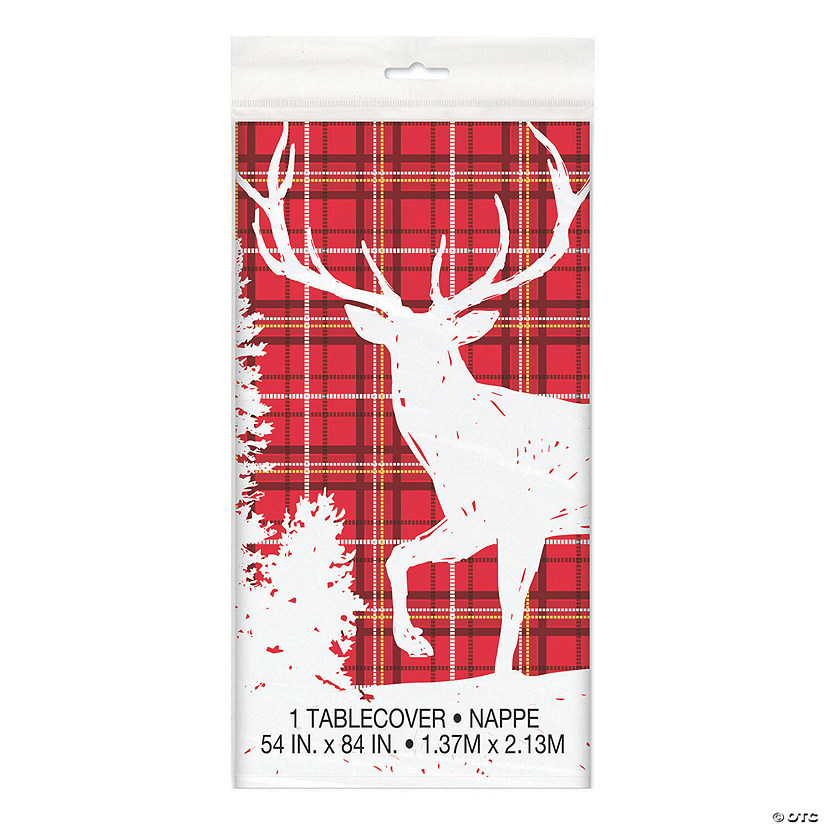 54" x 84" Plaid Deer Christmas Plastic Tablecloth Image