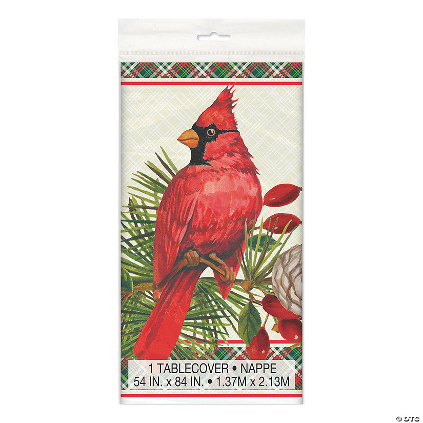 54" x 84" Red Cardinal Christmas Plastic Tablecloth Image