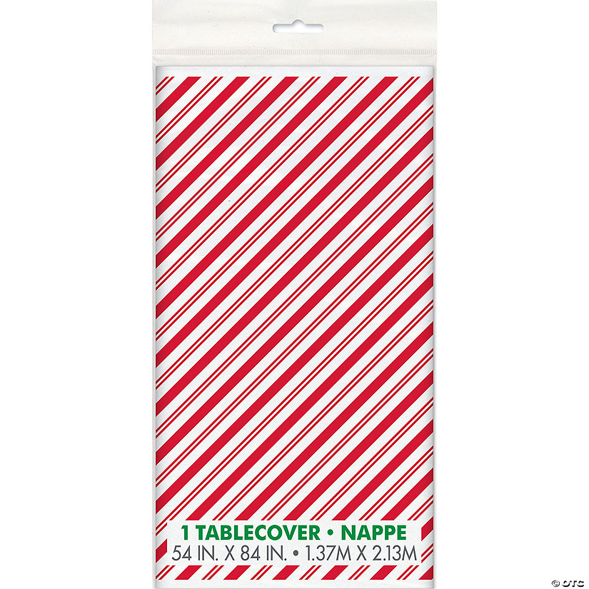 54" x 84" Red Stripe Snowman Rectangle Disposable Plastic Tablecloth Image