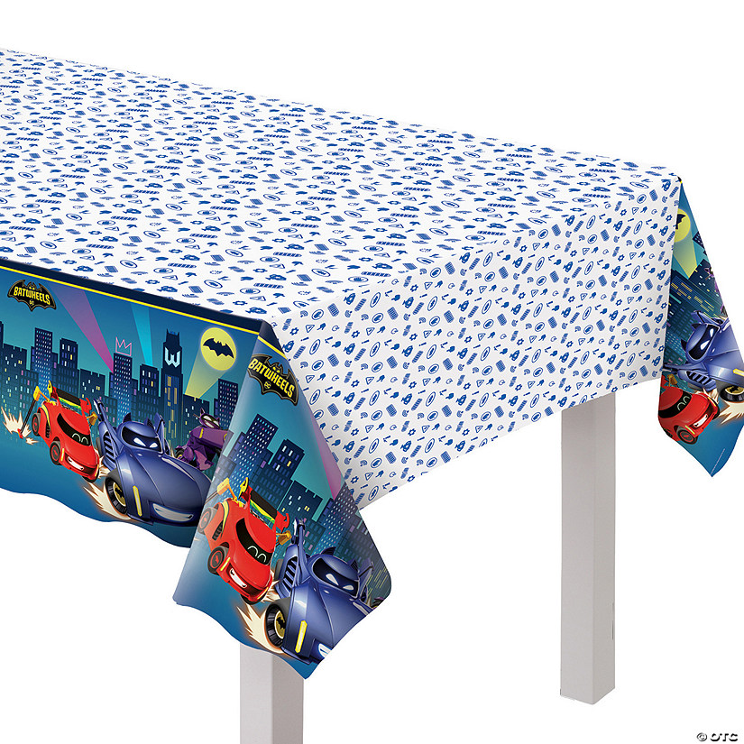 54" x 96" Batwheels&#8482; Party Rectangle Disposable Plastic Tablecloth Image