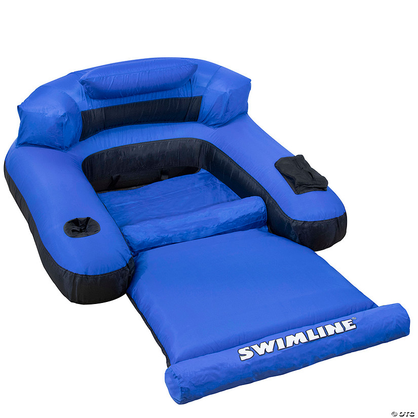 55" Inflatable Blue and Black Ultimate Floating Swimming Pool Chair Lounger Image