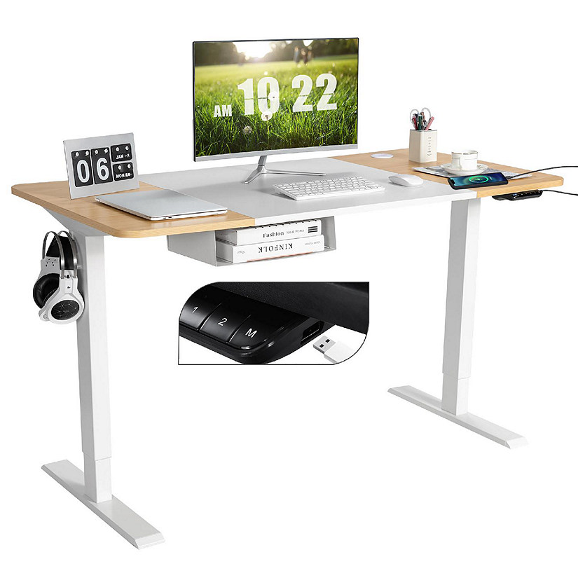 55''x28'' Electric Standing Desk Adjustable Sit to Stand Table w/USB Port Natural Image