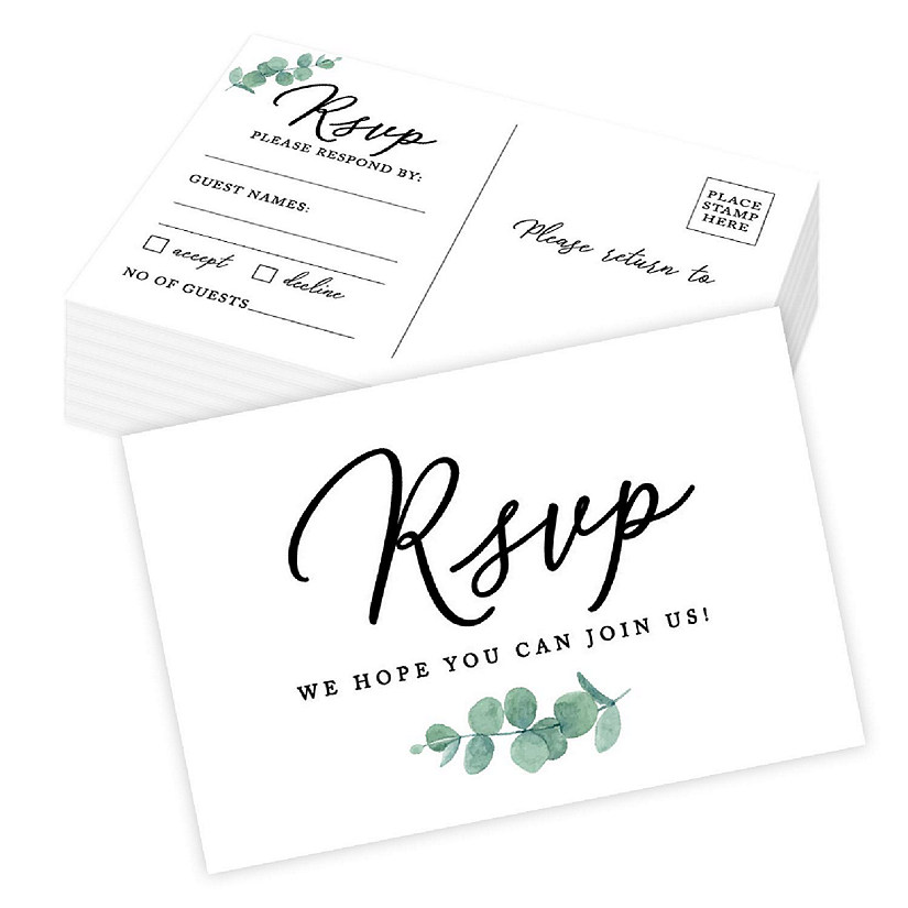 56-Pack RSVP Postcards Minimal Eucalyptus Leaf Cardstock Response Reply Cards Image