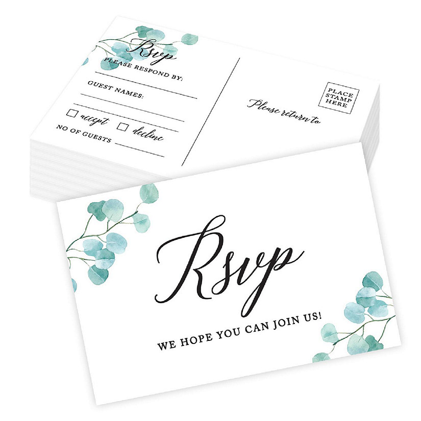 56-Pack RSVP Postcards Silver Dollar Eucalyptus Cardstock Response Reply Cards Image
