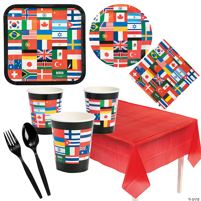 57 Pc. Flags of All Nations Party Tableware Kit for 8 Guests Image