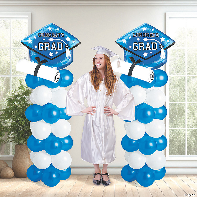 58" Blue Graduation Balloon Columns Decorating Kit - 131 Pc. Image