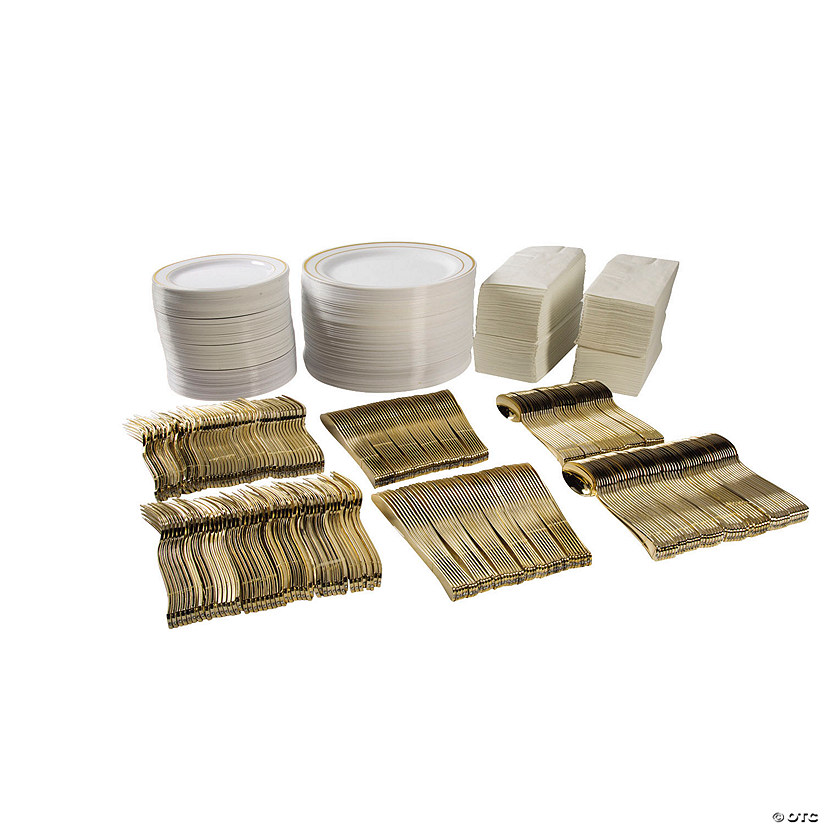 588 Pc. Bulk Premium Plastic Tableware Kits for 96 Guests Image