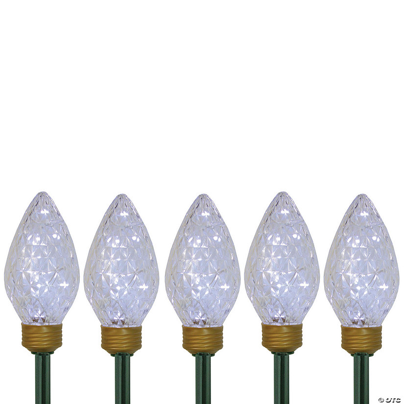 5ct LED Lighted C9 Christmas Pathway Marker Lawn Stakes - Clear Lights Image