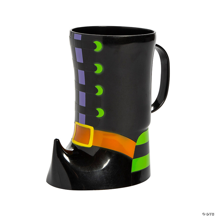 6 1/2" 10 oz. Witch Boot-Shaped Reusable BPA-Free Plastic Mugs - 12 Ct. Image