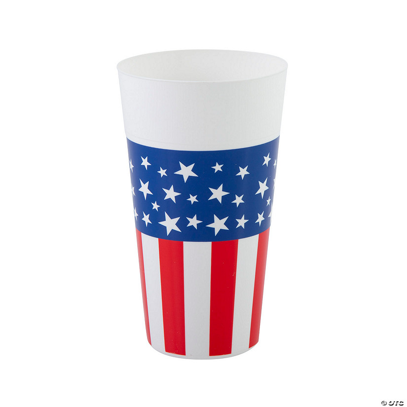 6 1/2" 30 oz. Patriotic Stars & Stripes Reusable Plastic Tumbler - 12 Pc. Image